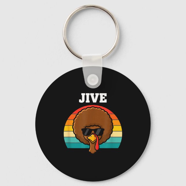 Jive Turkey Afro Retro 70s Thanksgiving Turkey Day Key Ring (Front)