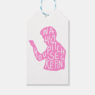 JJs silhouette housekeeping quote in pastel pink Gift Tags