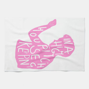 JJs silhouette housekeeping quote  in pastel pink  Tea Towel
