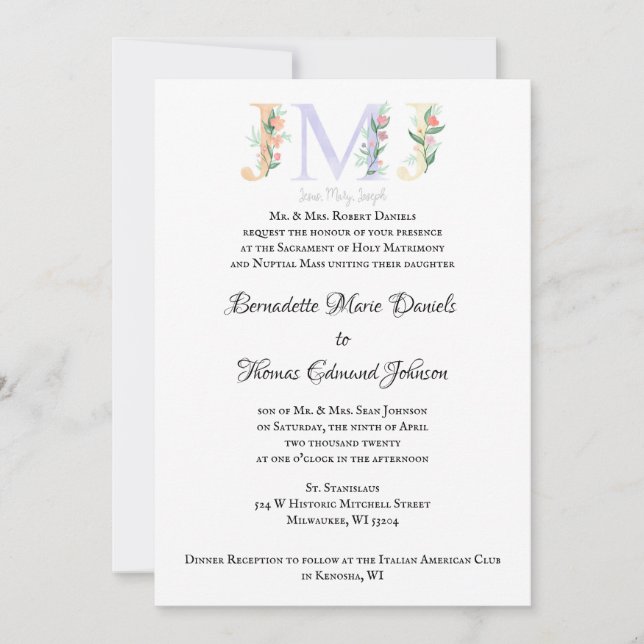 JMJ Catholic Wedding Invitation (Front)