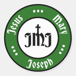 JMJ: Jesus, Mary, Joseph Logo (Green) Classic Round Sticker
