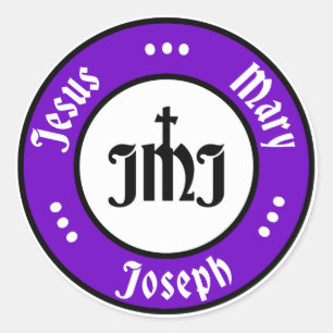 JMJ: Jesus, Mary, Joseph Logo (Purple) Classic Round Sticker