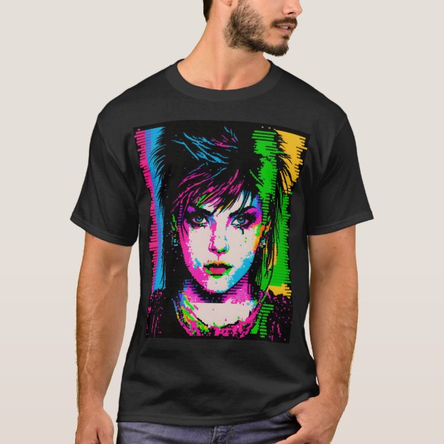 Joan Jett Homage Rainbow Neon Rock Star T-Shirt (Front)