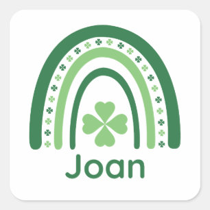 Joan Name Clover Boho Rainbow Square Sticker