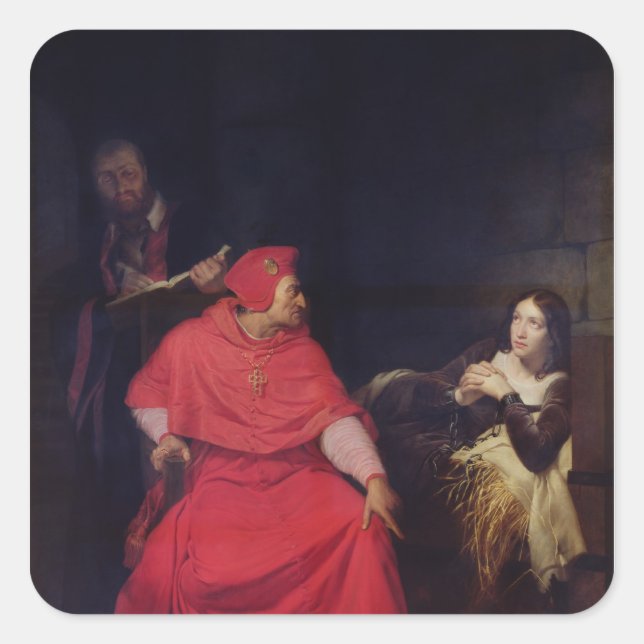 Joan of Arc  and the Cardinal of Winchester Square Sticker (Front)