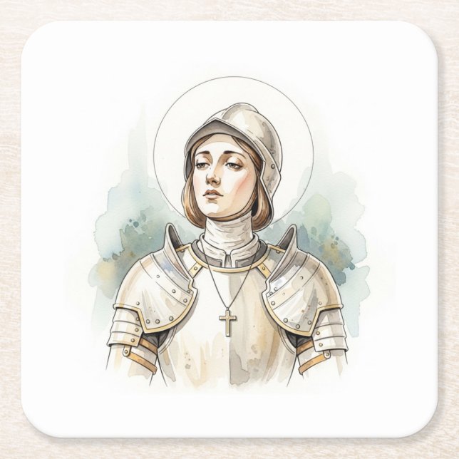 Joan of Arc , Catholic Gifts Square Paper Coaster (Front)
