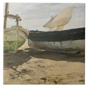 Joaquin Sorolla - Fishing boats on the beach Tile