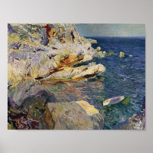 Joaquín Sorolla- Rocks and white boat, Javea Poster (Front)