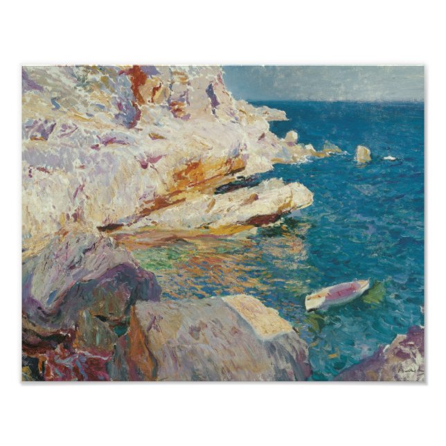 Joaquin Sorolla-Rocks of Javea and the White Boat Photo Print (Front)