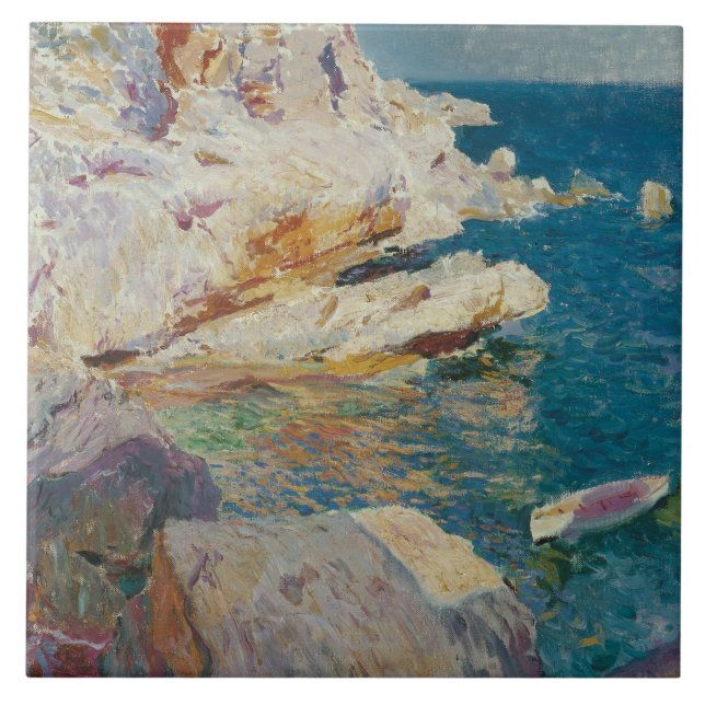 Joaquin Sorolla-Rocks of Javea and the White Boat Tile (Front)