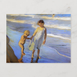 Joaquín Sorolla- Valencia, LIttle Girls on a Beach Postcard