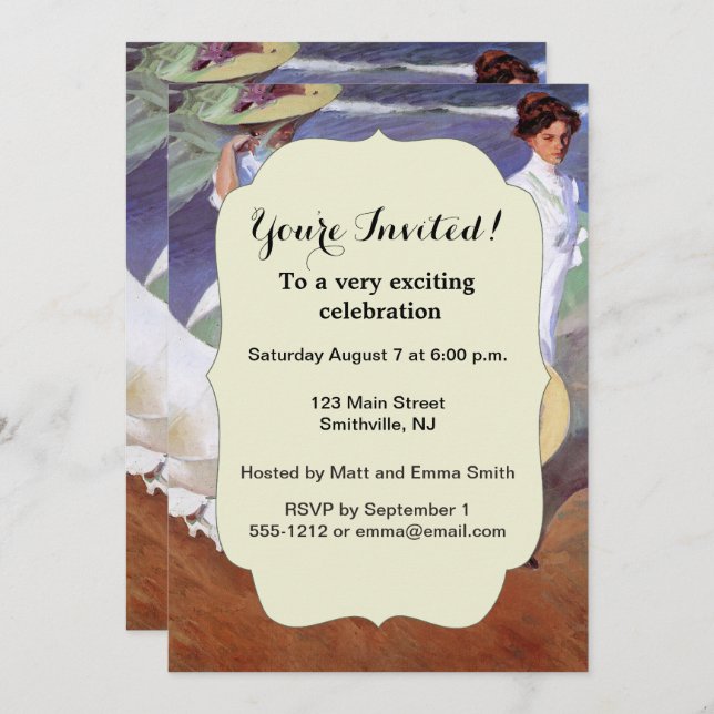 Joaquin Sorolla Women Walking Beach Invitation (Front/Back)