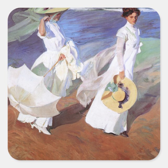 Joaquin Sorolla Women Walking Beach Square Sticker (Front)