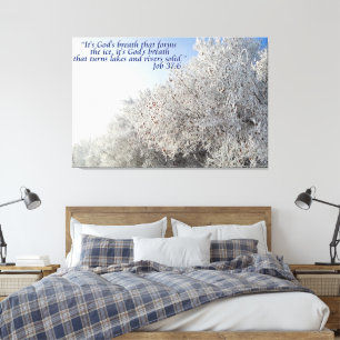 Job 37:6 Inspirational Winter Landscape Canvas Print