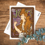 Job Advertising Lithograph Alphonse Mucha Postcard<br><div class="desc">An Art Nouveau postcard with an advertising lithograph by the Czech artist Alphonse Mucha (1860-1939),  for Job (Joseph Bardou Company,  manufacturers of cigarette papers),  from 1896. A portrait of a woman with long wavy hair holding a cigarette.</div>