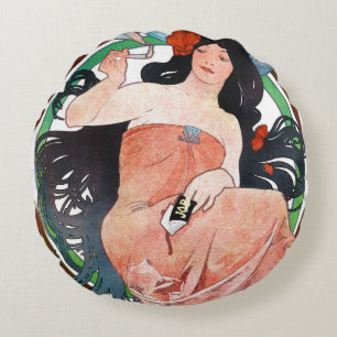 JOB, Alphonse Mucha Throw Pillow