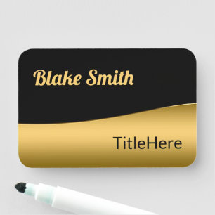 Job title black and gold script name tag