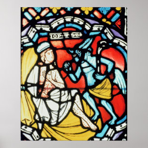 Job tormented by the Devil, 12th century (stained Poster