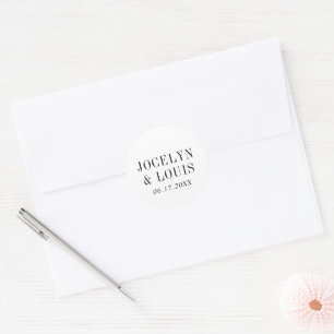 Jocelyn Black and White Modern Wedding Classic Round Sticker