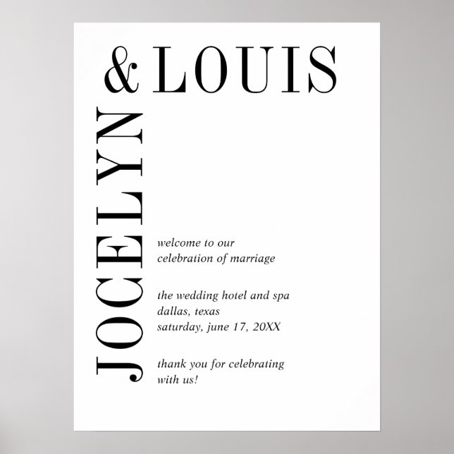 Jocelyn Black and White Modern Wedding Poster (Front)
