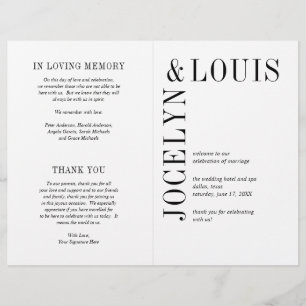 Jocelyn Black and White Modern Wedding Program