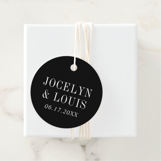 Jocelyn Black Modern Wedding Favour Tags (In Situ)