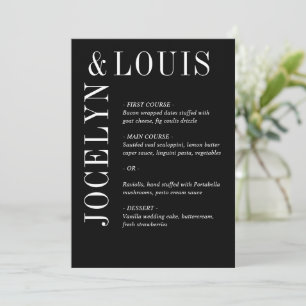 Jocelyn Black Modern Wedding Menu