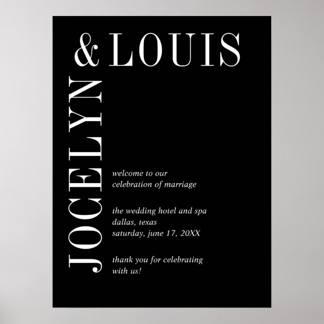 Jocelyn Black Modern Wedding Poster (Front)