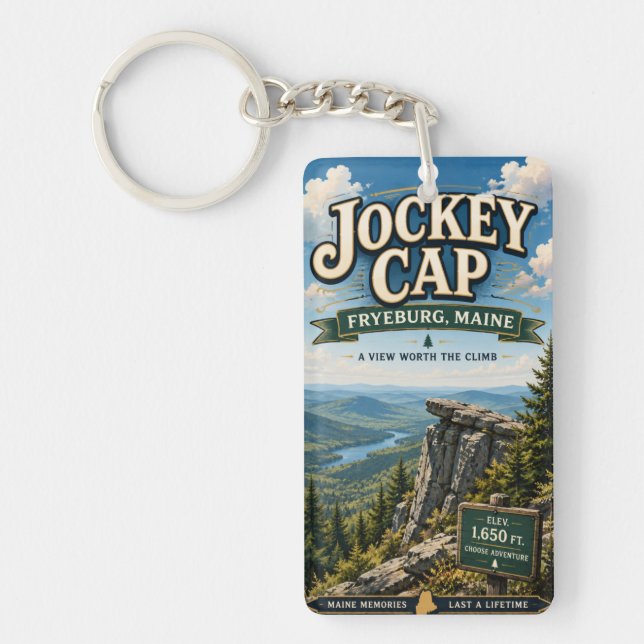 Jockey Cap Fryeburg Maine Rectangle Acrylic Key Ring (Front)