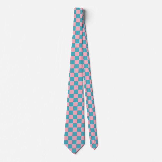 Jockey Silks Chequerboard Pink Aqua Derby Tie (Front)