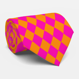Jockey Silks Diamond Hot Pink and Orange Neck Tie