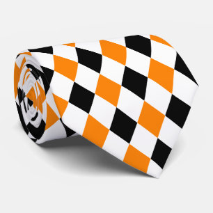 Jockey Silks Diamond Orange Black and White Tie