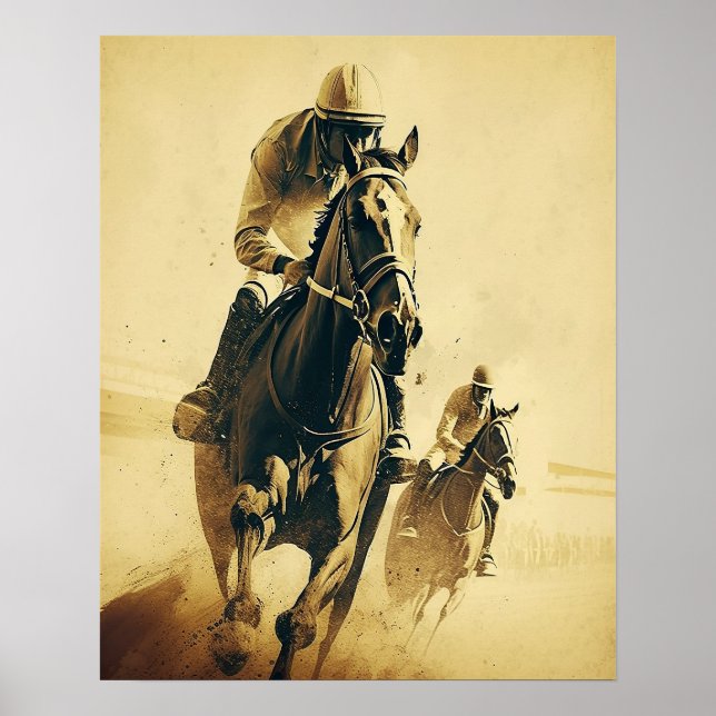 Jockey Vintage Style Horse Racing Art Poster (Front)