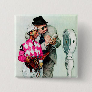 Jockey Weighing In by Norman Rockwell 15 Cm Square Badge