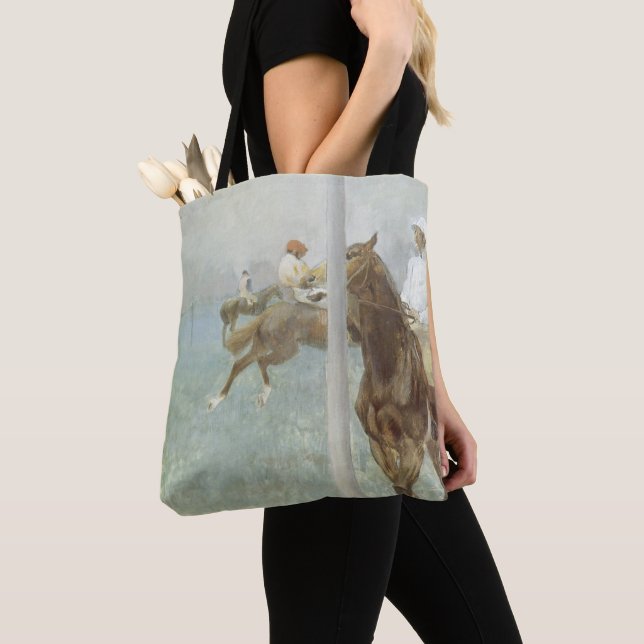 Jockeys Before the Race by Edgar Degas Tote Bag (Close Up)