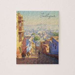Jodhpur India Blue houses Watercolor Jigsaw Puzzle