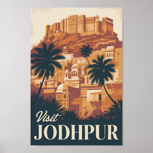 Jodhpur India Illustration Travel Art Vintage Poster (Front)