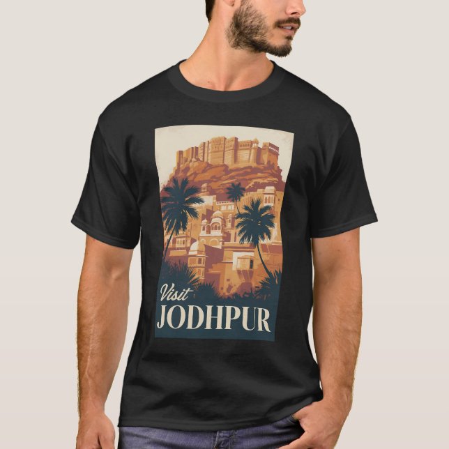 Jodhpur India Illustration Travel Art Vintage T-Shirt (Front)