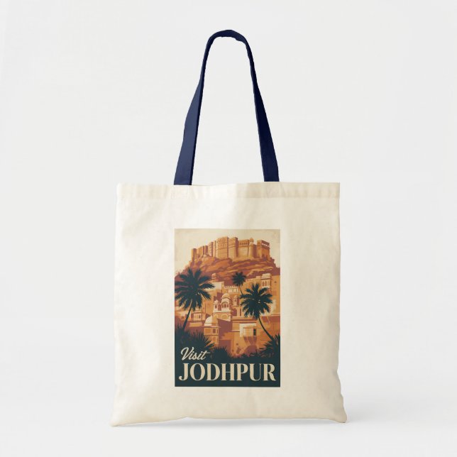 Jodhpur India Illustration Travel Art Vintage Tote Bag (Front)