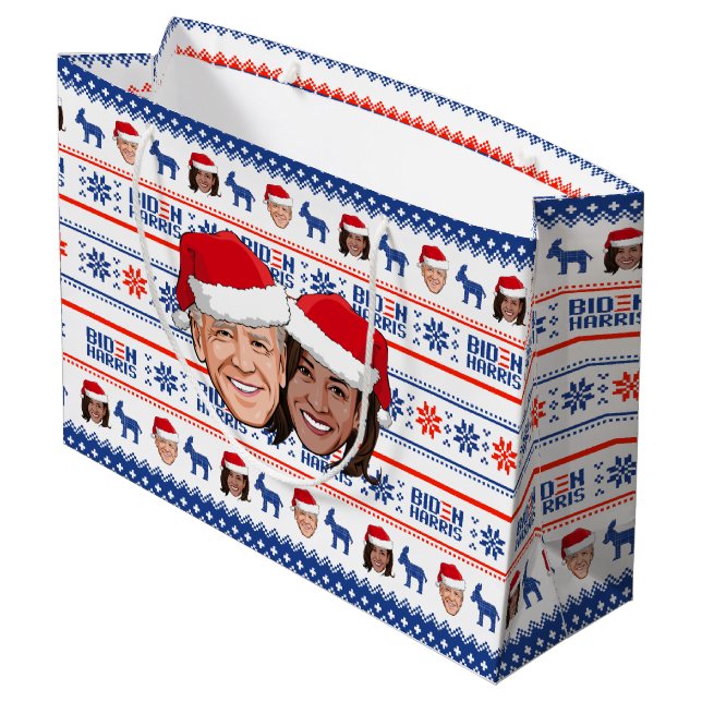 Joe and Kamala Christmas Large Gift Bag (Back Angled)
