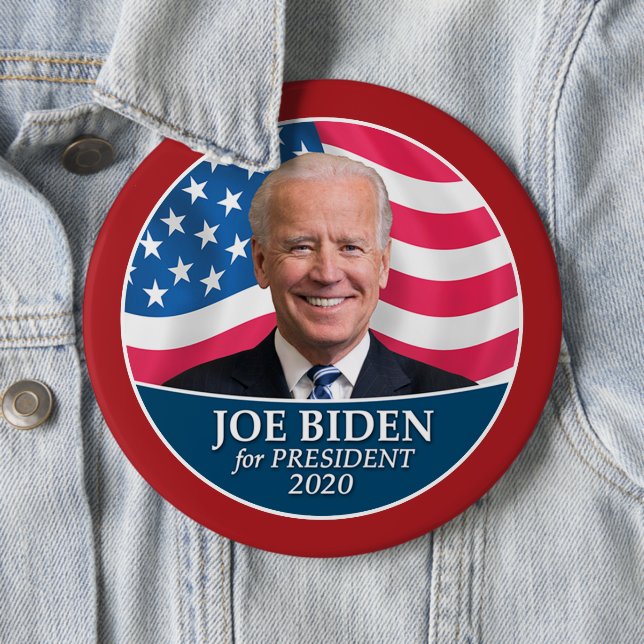 Joe Biden 2020 Photo with American Flag red border 6 Cm Round Badge (In Situ)