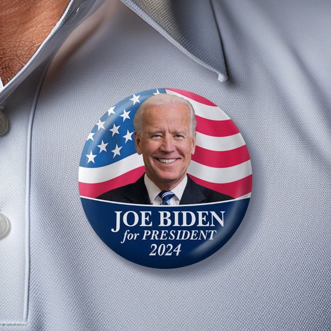 Joe Biden 2024 for President Photo 6 Cm Round Badge (Classic Joe Biden Campaign Button - 2024)