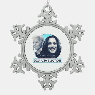 Joe Biden and Kamala Harris 2024 USA ELECTION Snowflake Pewter Christmas Ornament