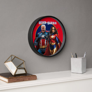 Joe Biden and Kamala Harris as  Superheros Clock