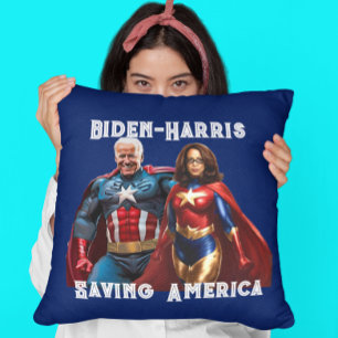 Joe Biden and Kamala Harris as Superheros Cushion