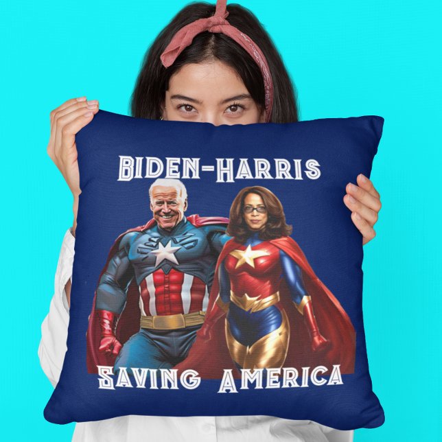 Joe Biden and Kamala Harris as  Superheros Cushion (Creator Uploaded)