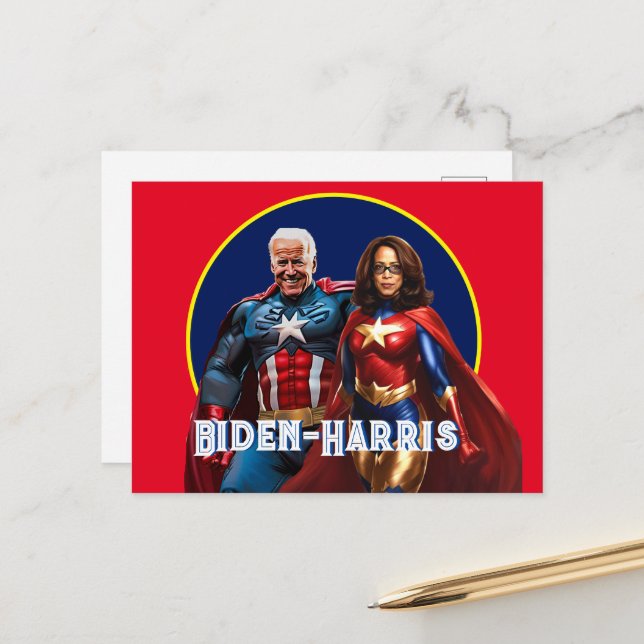 Joe Biden and Kamala Harris as  Superheros Postcard (Front/Back In Situ)