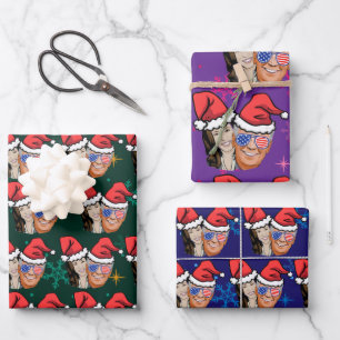 joe biden and kamala harris christmas santa hat wrapping paper sheet