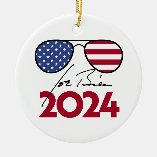 Joe Biden Aviators 2024 Ceramic Tree Decoration (Front)