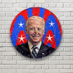 Joe Biden Caricature Cartoon  Dartboard<br><div class="desc">Caricature of Joe Biden on an abstract red white and blue stars and stripes background.  Red dot on centre of dart board coincides with the cartoon nose.</div>
